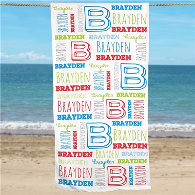 Boy's Personalized Letter and Name Beach Towel