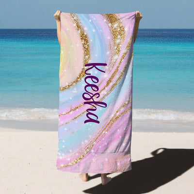 Personalized Rainbow Marble Beach Towel