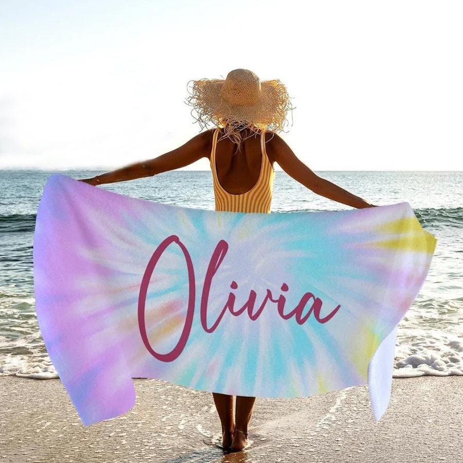Tie Dye Beach Towel with Your Name - Monogrammed Towels