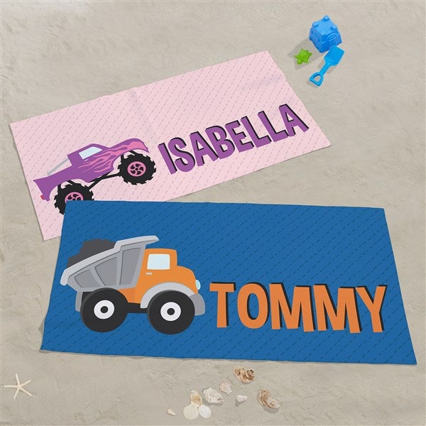 Construction & Monster Trucks Personalized 30x60 Beach Towel