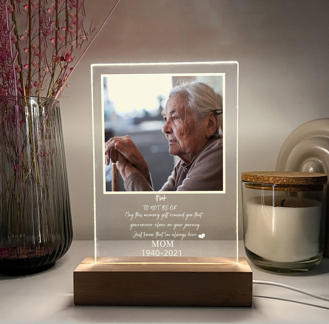 Personalized Photo LED Wood Stand Room Night Light