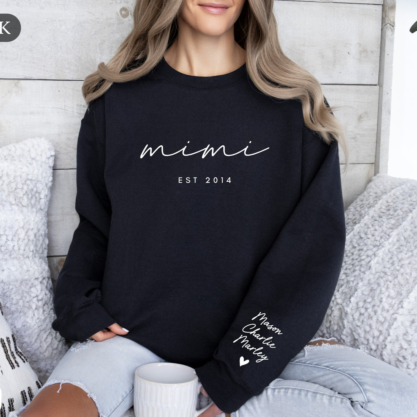 Personalized Grandma Sweatshirt With Grandkids Names On Sleeve