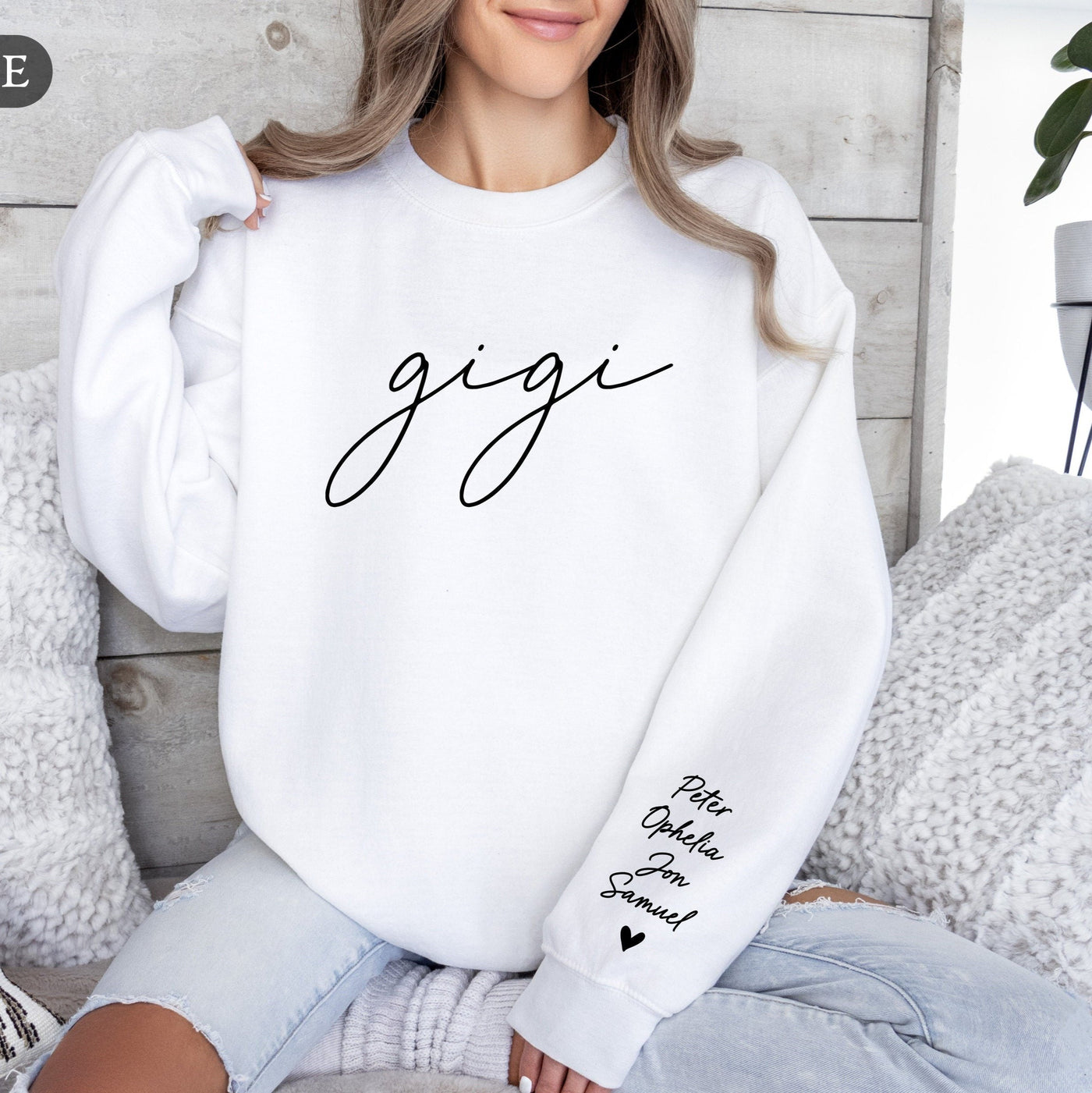 Personalized Grandma Sweatshirt With Grandkids Names On Sleeve