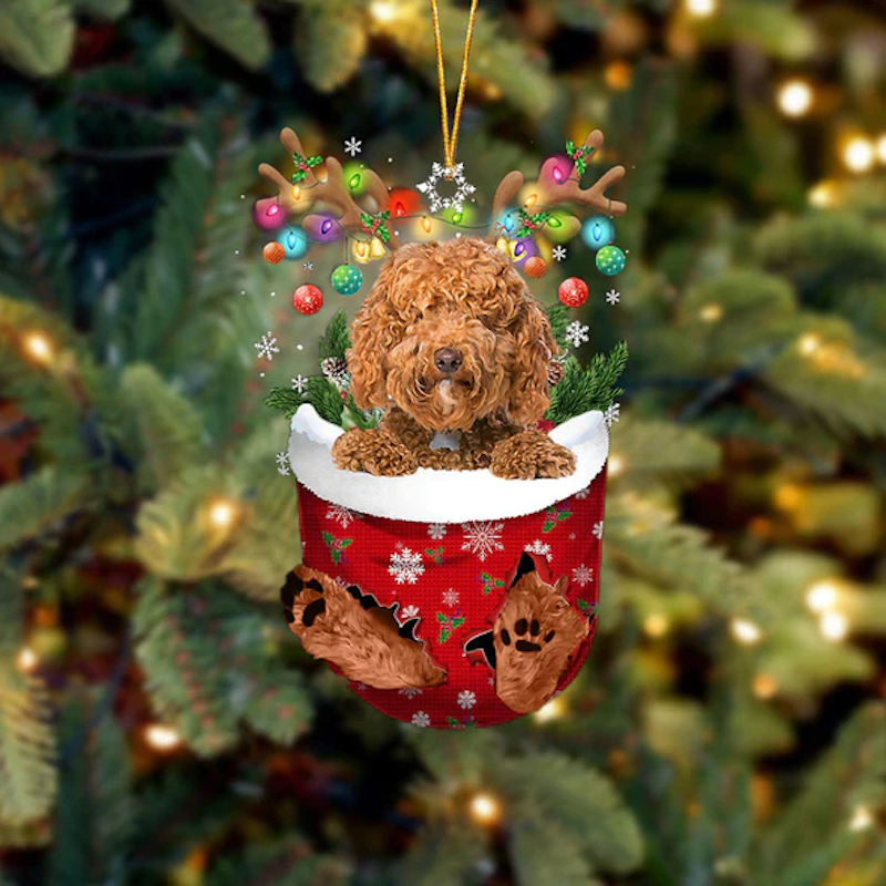 Labradoodle In Snow Pocket Christmas Ornament