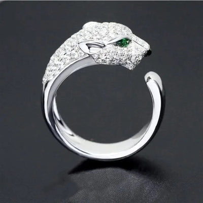 Leopard Head Ring Copper Plated White Gold Micro-set Zircon Open Ring