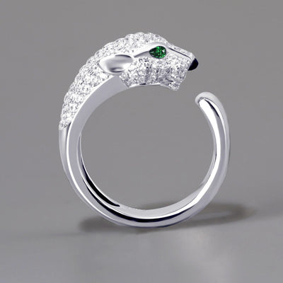 Leopard Head Ring Copper Plated White Gold Micro-set Zircon Open Ring