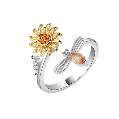 S925 Sterling Silver Sunflower Spinning Ring