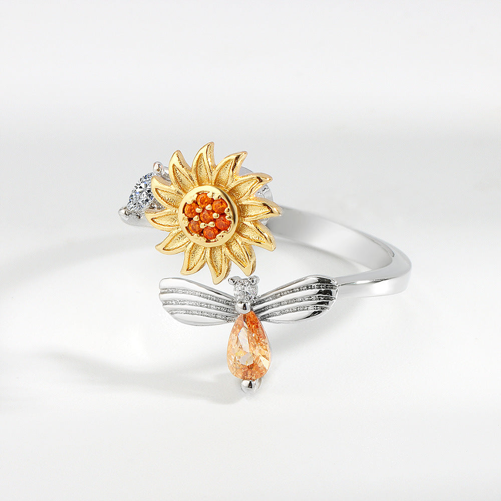 S925 Sterling Silver Sunflower Spinning Ring