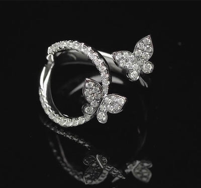 003 S925 Sterling Silver Two Butterflies 18k Platinum Plated Open Ring