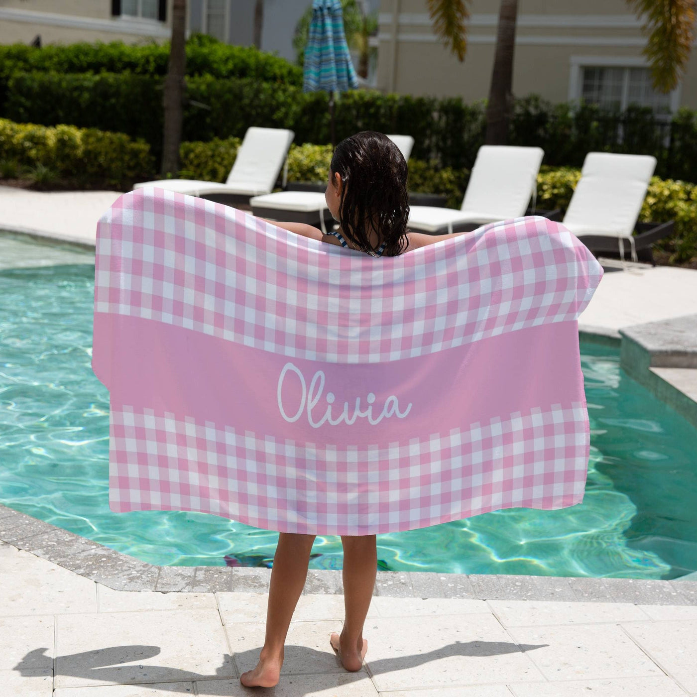 Gingham Beach Towel Personalized For Kids