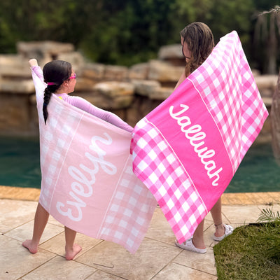 Gingham Beach Towel Personalized For Kids