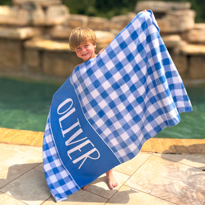 Gingham Beach Towel Personalized For Kids