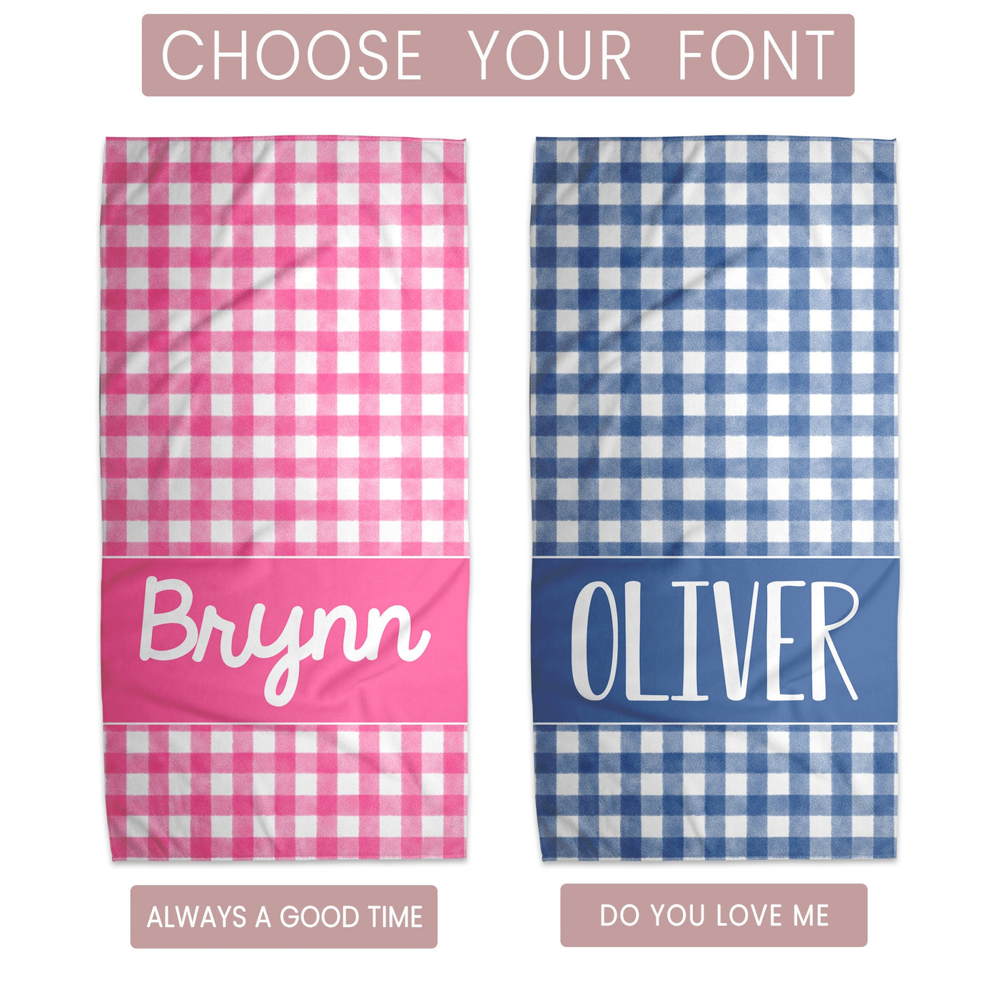 Gingham Beach Towel Personalized For Kids