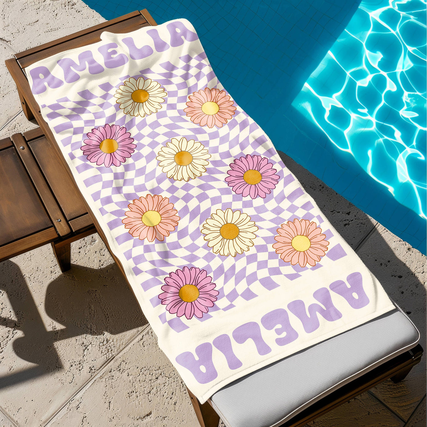 Custom Daisy Grid Name Beach Towel