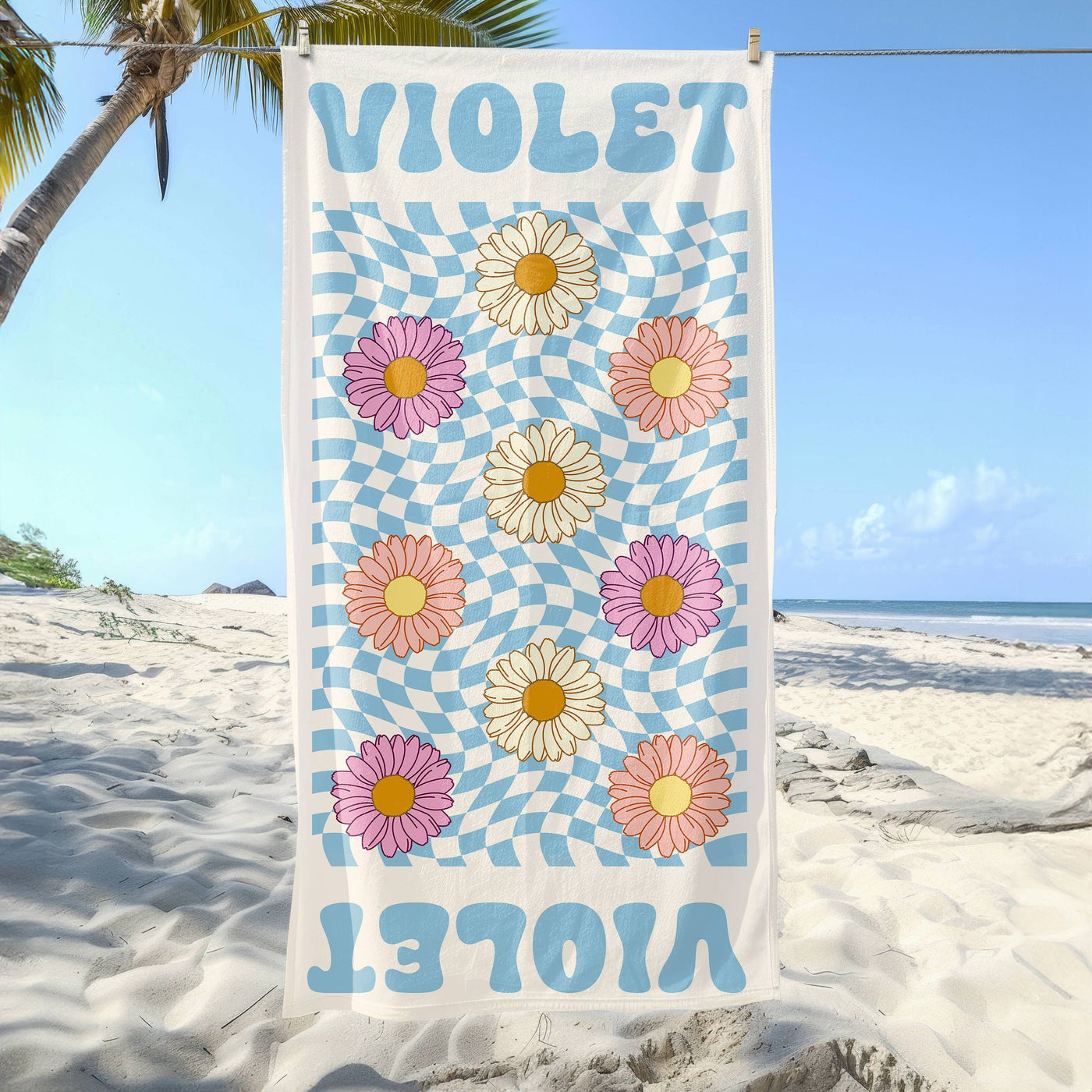 Custom Daisy Grid Name Beach Towel