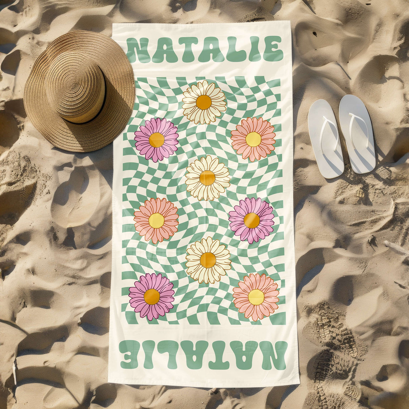 Custom Daisy Grid Name Beach Towel