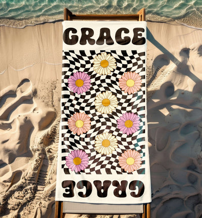 Custom Daisy Grid Name Beach Towel