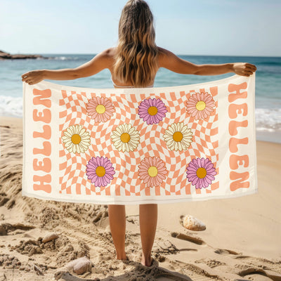 Custom Daisy Grid Name Beach Towel