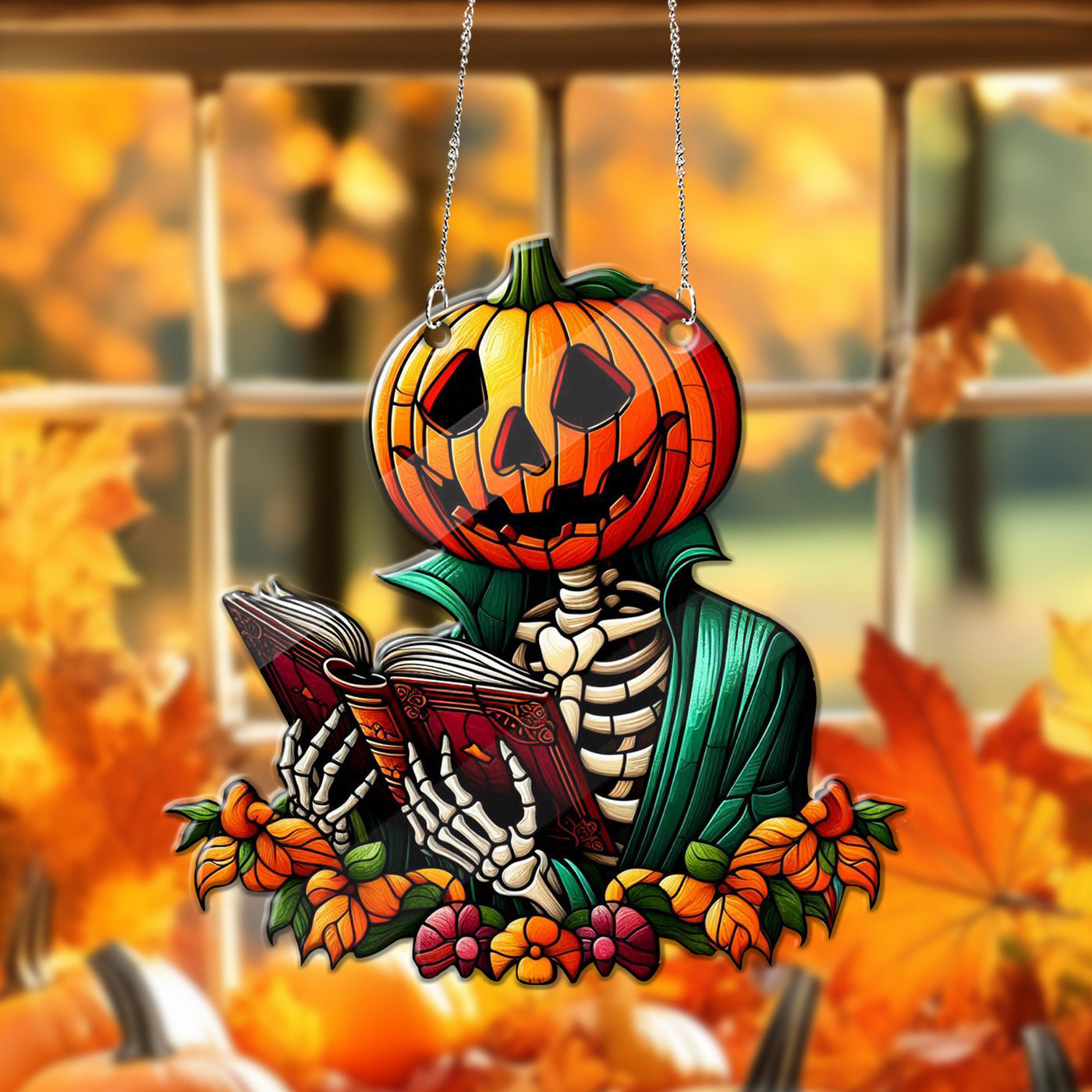 ACRYLIC Book reader Halloween Window Hanging