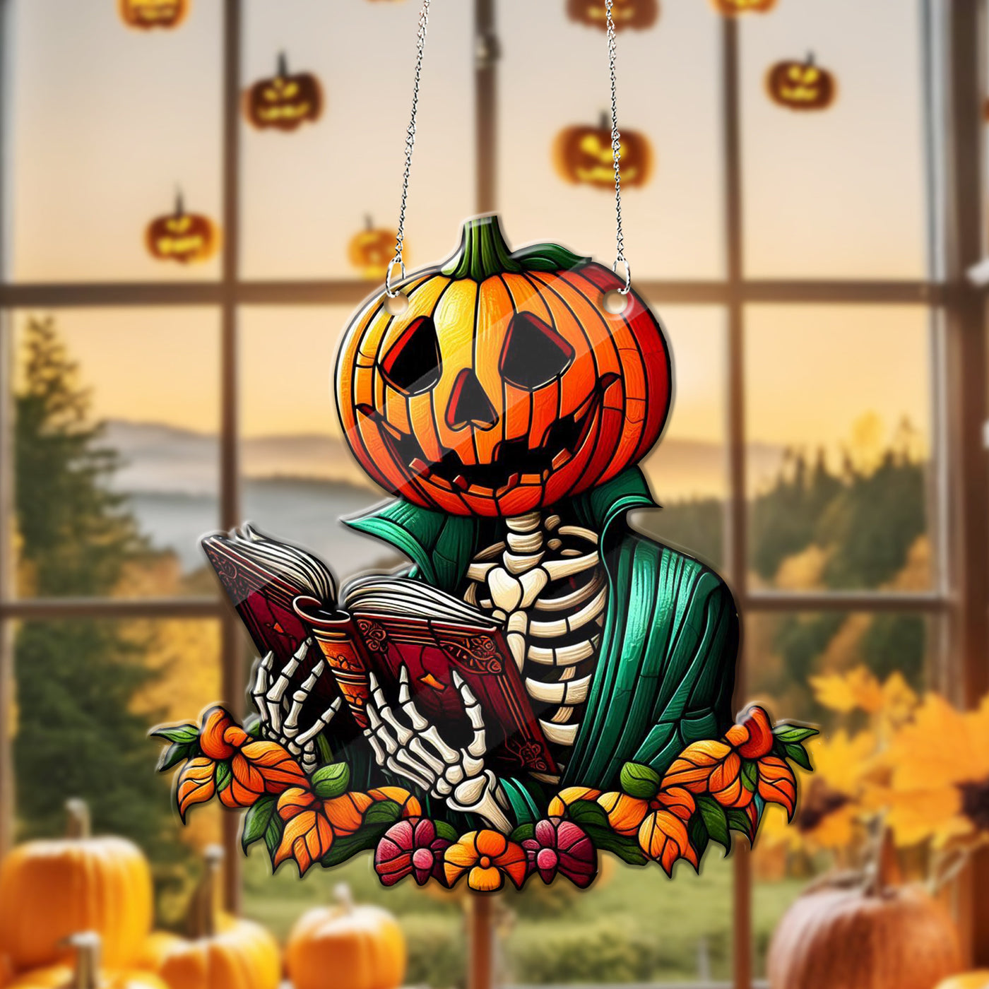 ACRYLIC Book reader Halloween Window Hanging