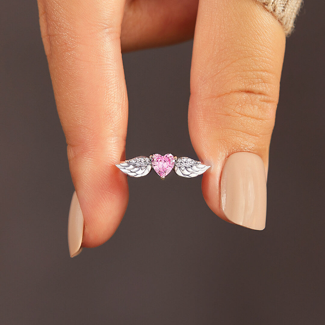 MOTHER WALKS WITH ME ANGEL WINGS HEART RING