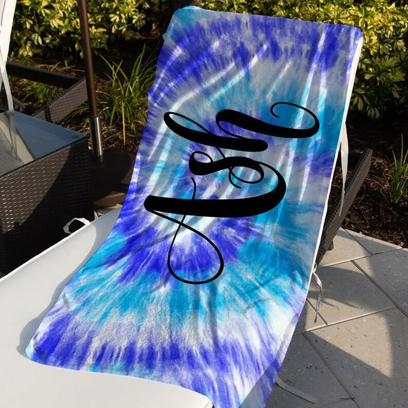 Blue Purple Tie Dye Personalized Towel