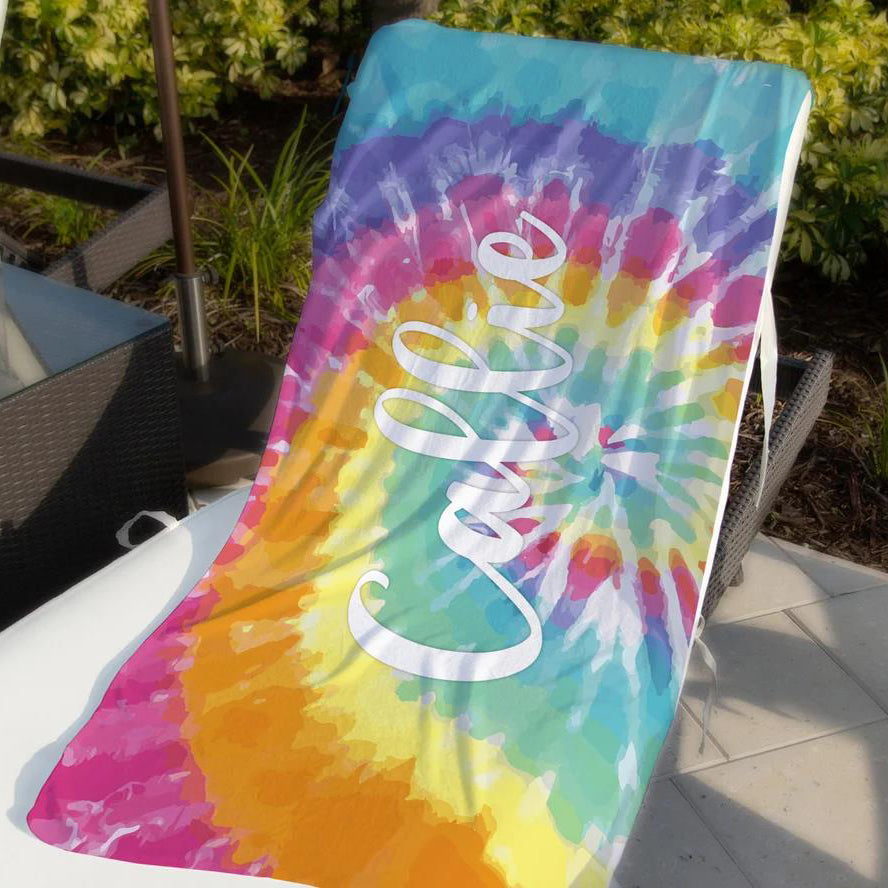 Custom Rainbow Tie Dye Beach Towel