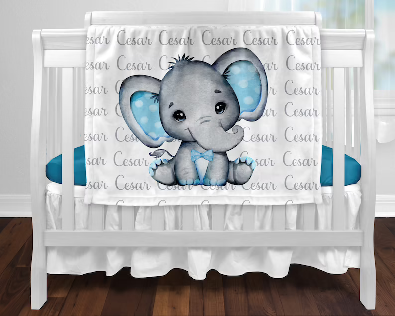 Custom Elephant Baby Blanket With Name 04