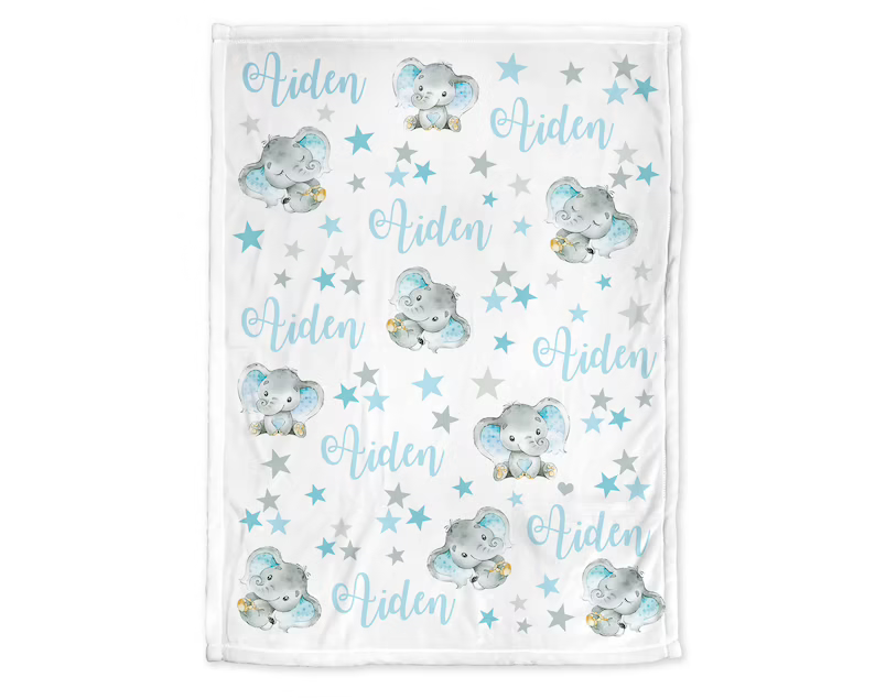 Custom Elephant Baby Blanket With Name 05