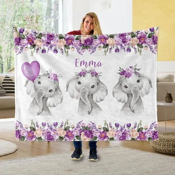 Personalized Elephant Blanket With Name Ⅱ 05
