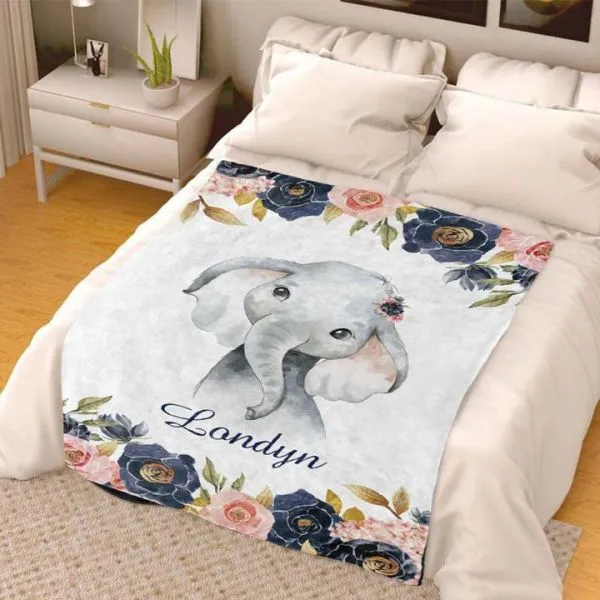 Personalized Elephant Blanket With Name Ⅱ 06