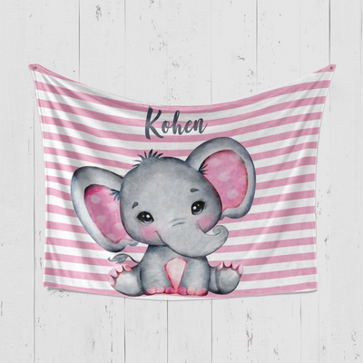 Personalized Name Fleece Blanket -Pink Elephant