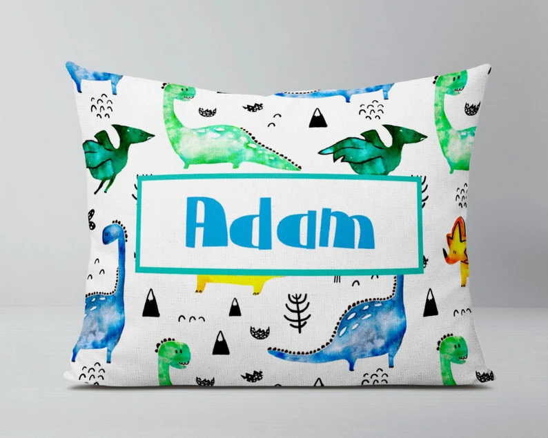 Personalized Name Kids Pillow Ⅲ04-Blue Dinosaurs