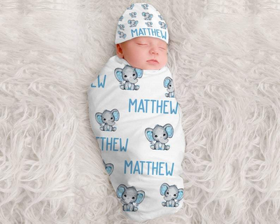 Baby Boy Personalized Elephant Blanket