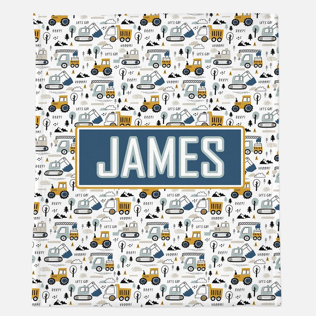 CONSTRUCTION AHEAD - WHITE MODERN PERSONALIZED NAME BLANKET