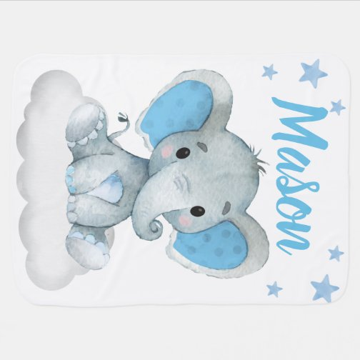 Elephant Baby Blankets Star Blue Name