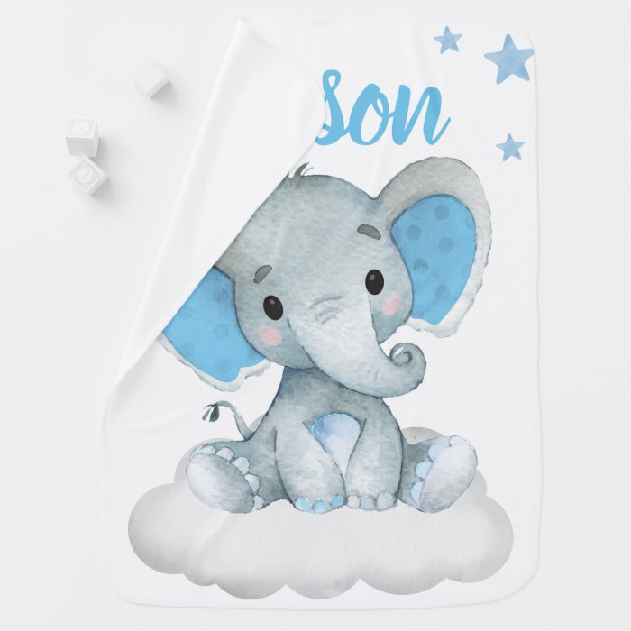 Elephant Baby Blankets Star Blue Name