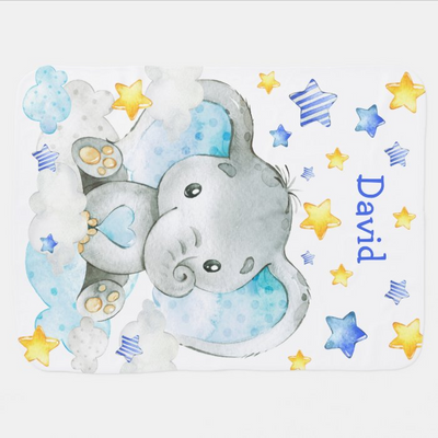 Elephant Baby Blanket Stars Cute Baby Blue Custom