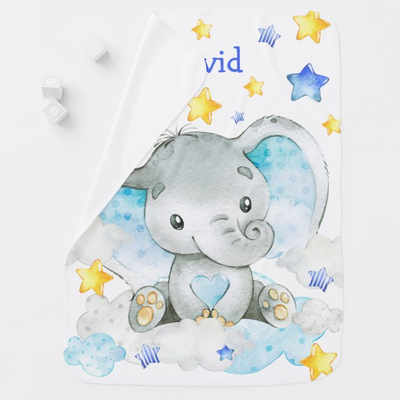 Elephant Baby Blanket Stars Cute Baby Blue Custom