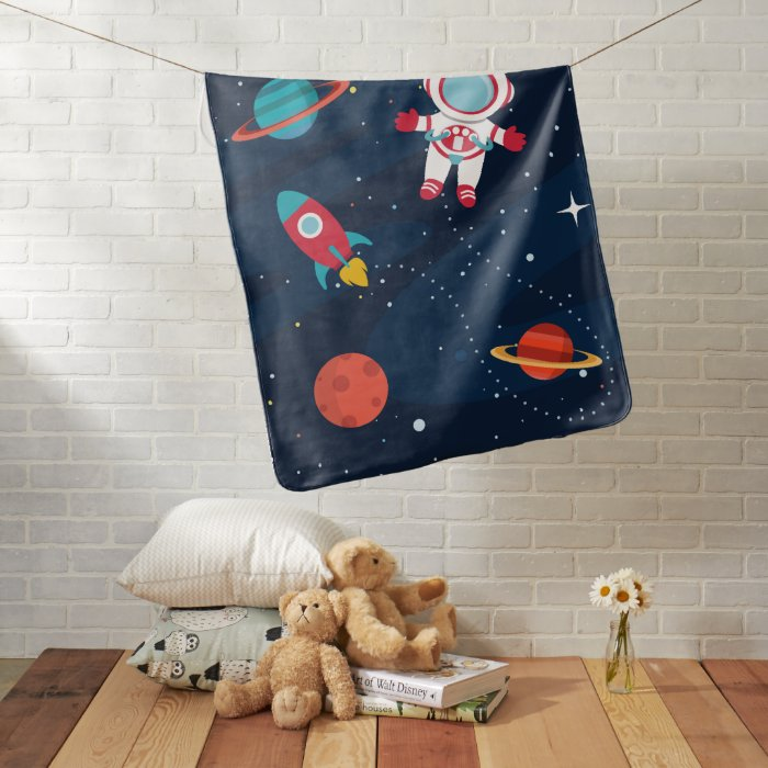 Astronaut Outer Space Rocket Ship Personalized Baby Blanket