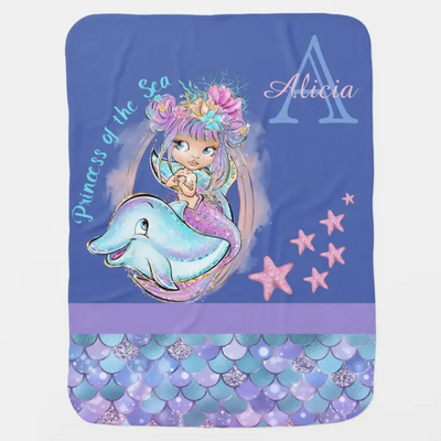 Beautiful Mermaid Monogram Baby Blanket