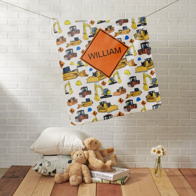 Fun Personalized Construction Vehicles Pattern Baby Blanket