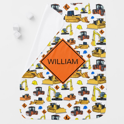 Fun Personalized Construction Vehicles Pattern Baby Blanket