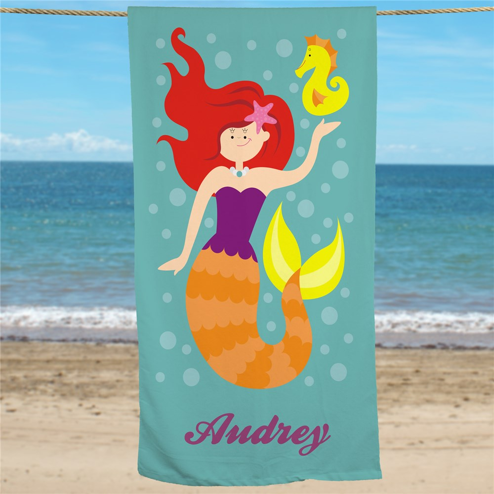Personalized Red Hair Mermaid Beach Towel Ⅲ04