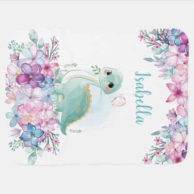 Cute Floral Watercolor Baby Dinosaur For Girl Baby Blanket