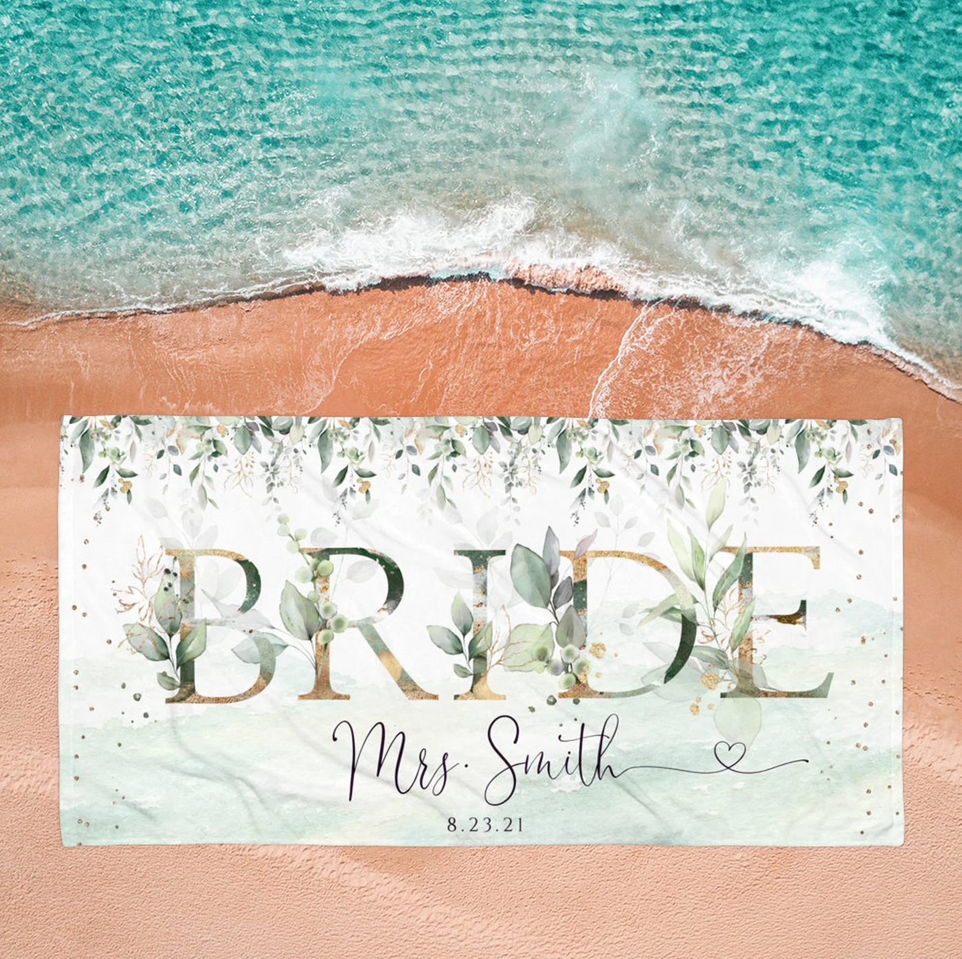 Bride Beach Towel Personalized with Name,