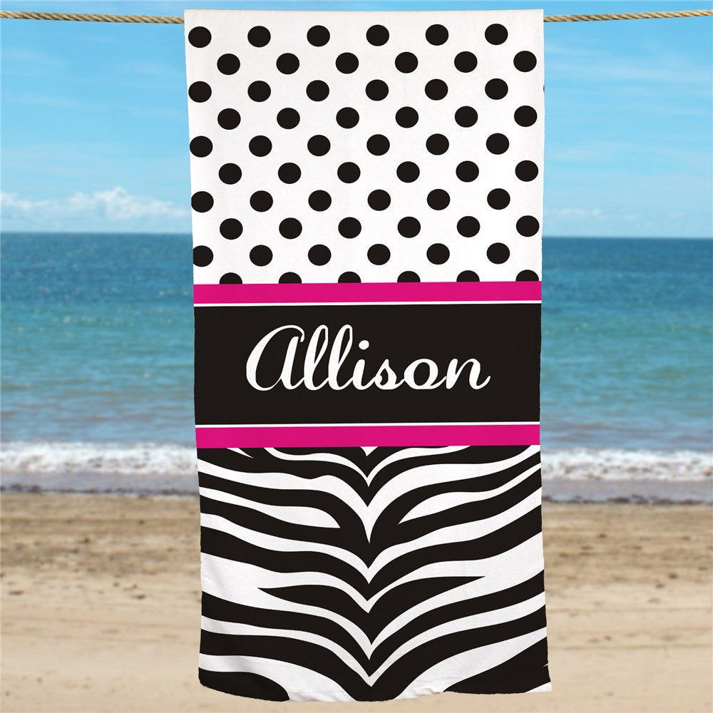 Personalized Zebra Print Beach Towel