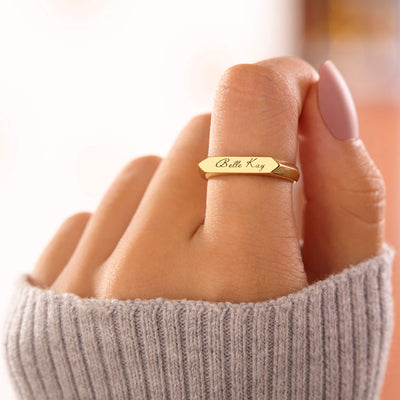 PERSONALIZED ENGRAVED NAME MINIMALIST BAR RING