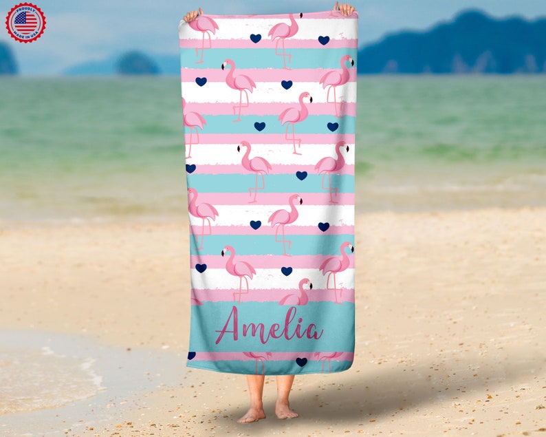 Personalized Flamingo All over Name Beach Towel