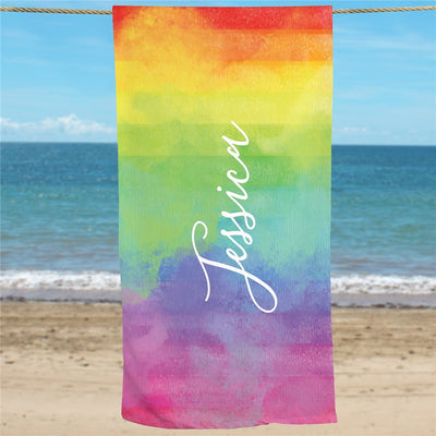 Tie Dye Rainbow Personalized Beach Towel